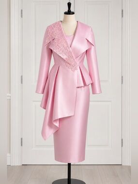 GMI Women’s Pink 3 Pc Skirt Suit Jacket Top Set Embroidered Church Size 8